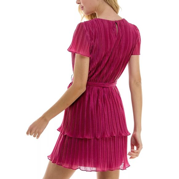 City Studios Women’s Juniors' Flutter Sleeve Crinkle Pleat Mini Dress XL NWT - Picture 2 of 6